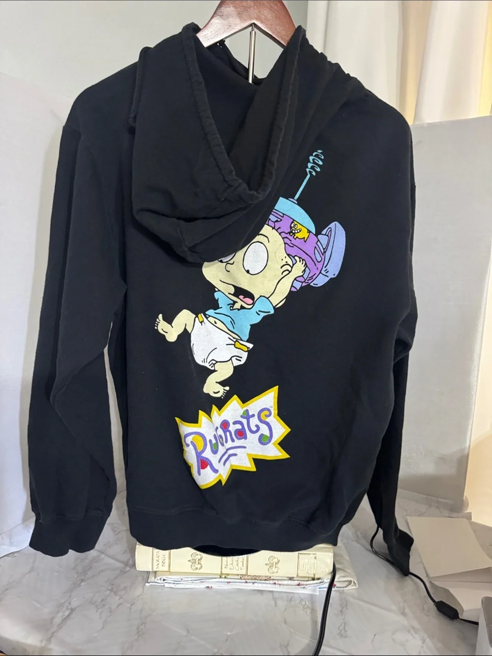 Nickelodeon Black Zip-Up Hoodie with Colorful Rugrats Embroidery